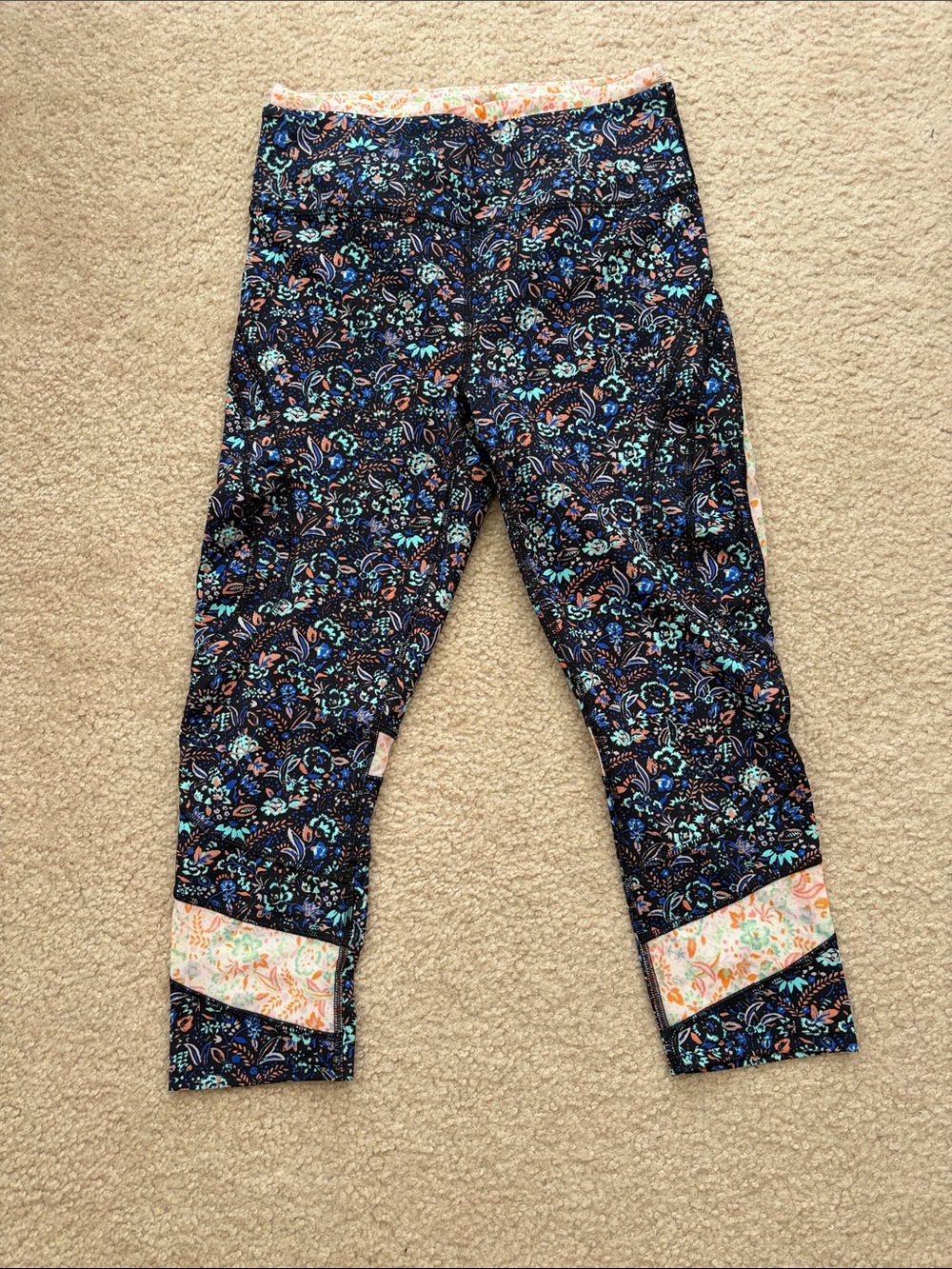FP Movement by Free People Navy Floral Capri Leggings with Coral Trim